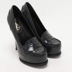 مملوكة مسبقًا Yves Saint Laurent Grey Leather Tribtoo Platform Loafer Pumps Size 37