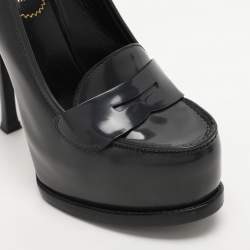 مملوكة مسبقًا Yves Saint Laurent Grey Leather Tribtoo Platform Loafer Pumps Size 37