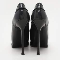 مملوكة مسبقًا Yves Saint Laurent Grey Leather Tribtoo Platform Loafer Pumps Size 37
