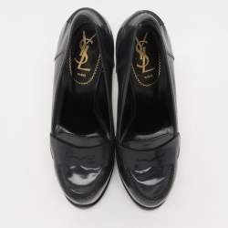 مملوكة مسبقًا Yves Saint Laurent Grey Leather Tribtoo Platform Loafer Pumps Size 37