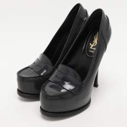 مملوكة مسبقًا Yves Saint Laurent Grey Leather Tribtoo Platform Loafer Pumps Size 37