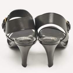 Yves Saint Laurent Black Leather Ankle Strap Sandals Size 38