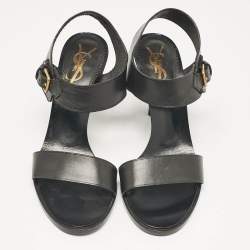 Yves Saint Laurent Black Leather Ankle Strap Sandals Size 38
