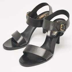 Yves Saint Laurent Black Leather Ankle Strap Sandals Size 38