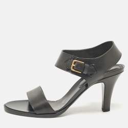Yves Saint Laurent Black Leather Ankle Strap Sandals Size 38