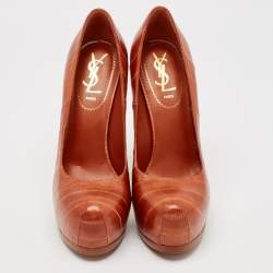 Yves Saint Laurent Brown Leather Platform Pumps Size 37