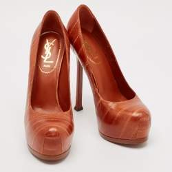 Yves Saint Laurent Brown Leather Platform Pumps Size 37