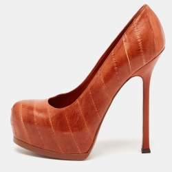 Yves Saint Laurent Brown Leather Platform Pumps Size 37