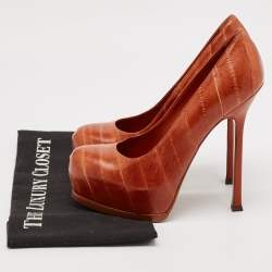 Yves Saint Laurent Brown Leather Platform Pumps Size 37