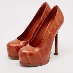 Yves Saint Laurent Brown Leather Platform Pumps Size 37