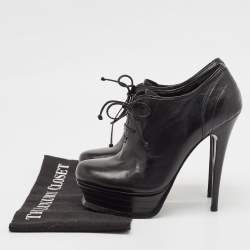 Yves Saint Laurent Black Leather Platform Booties Size 38