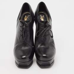 Yves Saint Laurent Black Leather Platform Booties Size 38