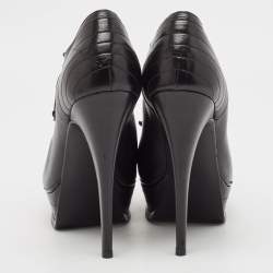 Yves Saint Laurent Black Leather Platform Booties Size 38