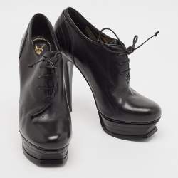 Yves Saint Laurent Black Leather Platform Booties Size 38