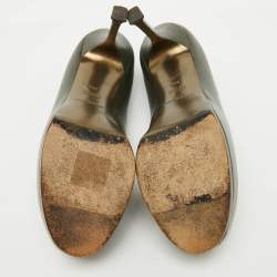 Pre Owned Yves Saint Laurent Olive Green Leather Tribtoo Platform Pumps Size 36.5