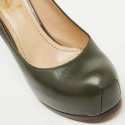 Pre Owned Yves Saint Laurent Olive Green Leather Tribtoo Platform Pumps Size 36.5