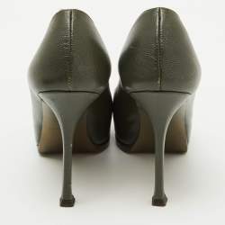 Pre Owned Yves Saint Laurent Olive Green Leather Tribtoo Platform Pumps Size 36.5
