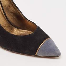 Yves Saint Laurent Black Suede Cap Toe Pointed Toe Pumps Size 38.5