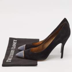 Yves Saint Laurent Black Suede Cap Toe Pointed Toe Pumps Size 38.5