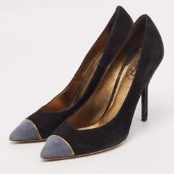Yves Saint Laurent Black Suede Cap Toe Pointed Toe Pumps Size 38.5