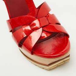Yves Saint Laurent Red Patent Leather Wood Tribute Platform Sandals Size 37.5