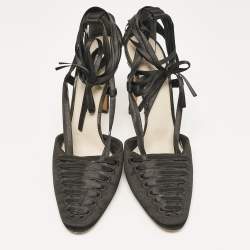 Pre Owned Yves Saint Laurent Black Satin Ankle Wrap Sandals Size 38.5