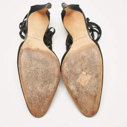 Pre Owned Yves Saint Laurent Black Satin Ankle Wrap Sandals Size 38.5