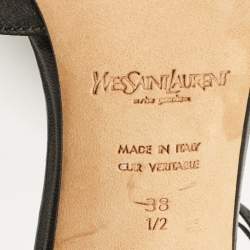 Pre Owned Yves Saint Laurent Black Satin Ankle Wrap Sandals Size 38.5