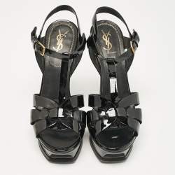 Yves Saint Laurent Black Patent Leather Platform Sandals Size 38