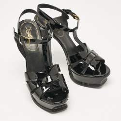 Yves Saint Laurent Black Patent Leather Platform Sandals Size 38