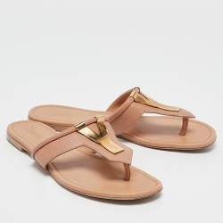 Yves Saint Laurent Beige Leather Ycon Thong Flats Size 38