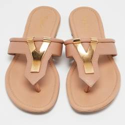 Yves Saint Laurent Beige Leather Ycon Thong Flats Size 38