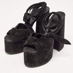 Yves Saint Laurent Black Suede Ankle Strap Sandals Size 37