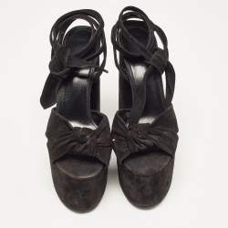 Yves Saint Laurent Black Suede Ankle Strap Sandals Size 37