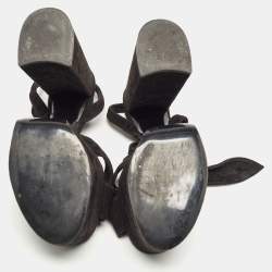 Yves Saint Laurent Black Suede Ankle Strap Sandals Size 37