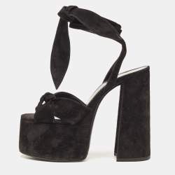 Yves Saint Laurent Black Suede Ankle Strap Sandals Size 37