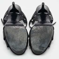 Yves Saint Laurent Black Embossed Leather Tribute Platform Sandals Size 38