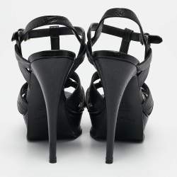 Yves Saint Laurent Black Embossed Leather Tribute Platform Sandals Size 38