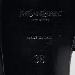 Yves Saint Laurent Black Embossed Leather Tribute Platform Sandals Size 38