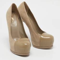 Yves Saint Laurent Beige Suede and Leather Tribtoo Pumps Size 39