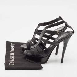 Saint Laurent Black Leather New Riveg Platform Sandals Size 36