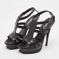Saint Laurent Black Leather New Riveg Platform Sandals Size 36
