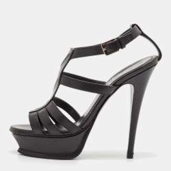 Saint Laurent Black Leather New Riveg Platform Sandals Size 36