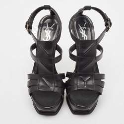 Saint Laurent Black Leather New Riveg Platform Sandals Size 36