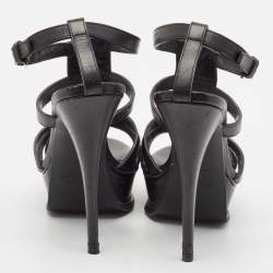 Saint Laurent Black Leather New Riveg Platform Sandals Size 36