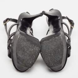 Saint Laurent Black Leather New Riveg Platform Sandals Size 36