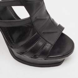 Saint Laurent Black Leather New Riveg Platform Sandals Size 36