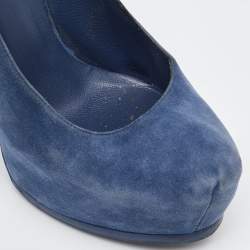 Pre Owned Yves Saint Laurent Blue Suede Tribtoo Platform Pumps Size 36.5