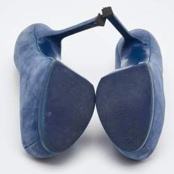 Pre Owned Yves Saint Laurent Blue Suede Tribtoo Platform Pumps Size 36.5