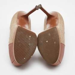 Yves Saint Laurent Beige/Brown Jute and Leather Tribtoo Platform Pumps Size 38.5